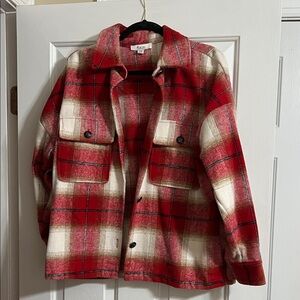 C by One Red and Cream Long Sleeve Collared Plaid Jacket Size Large